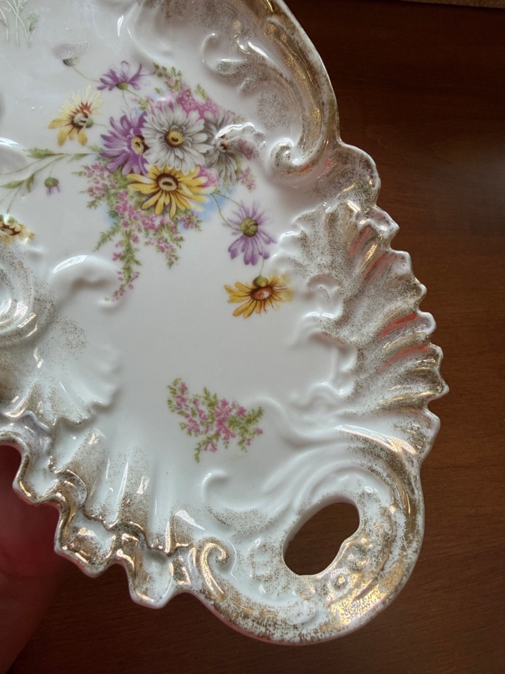 RS Prussia Porcelain Double Handle Ornate Floral Tray with Gold Trim - Picture 4 of 12